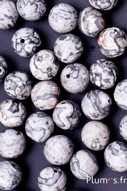 Perles en pierre naturelle - Ø 10 mm, trou 1 mm - gris marbré